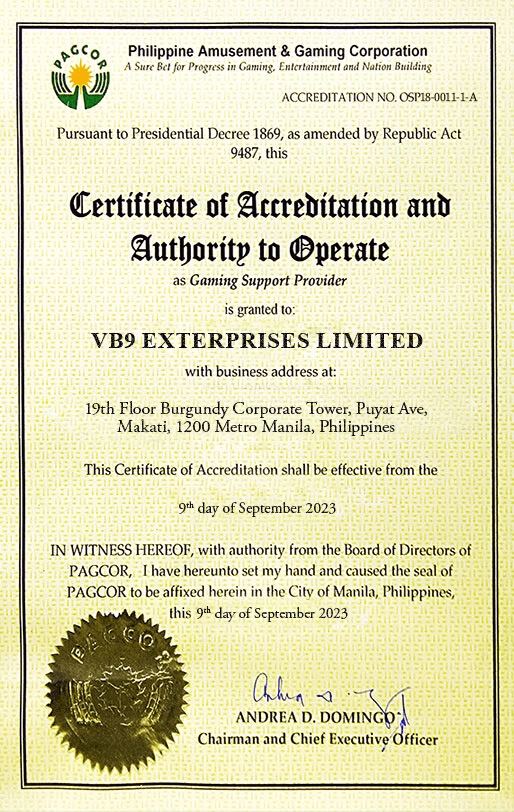 VB9 PAGCOR License